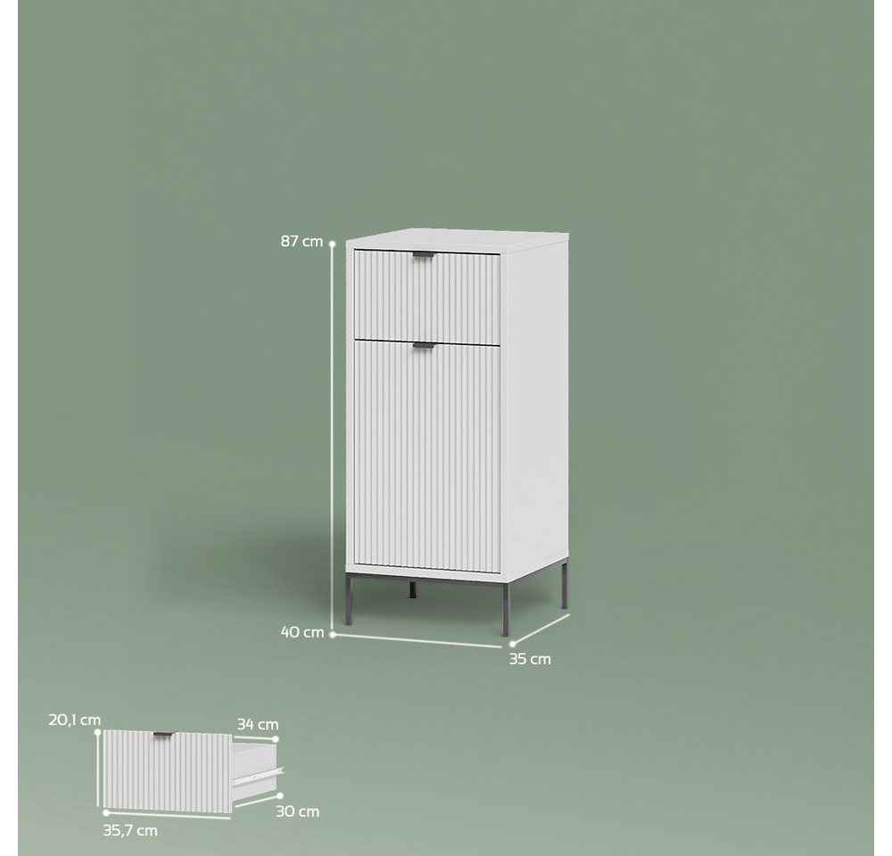 Livinity® Midischrank ATERNO, Weiß, 40 x 87 cm mit Tür und Schublade (1-St) – Bild 3 von 5