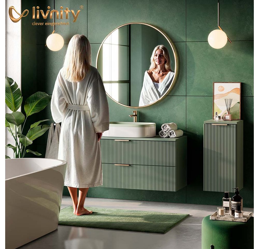 Livinity® Midischrank ATERNO, Weiß, 40 x 87 cm mit Tür und Schublade (1-St) – Bild 4 von 5