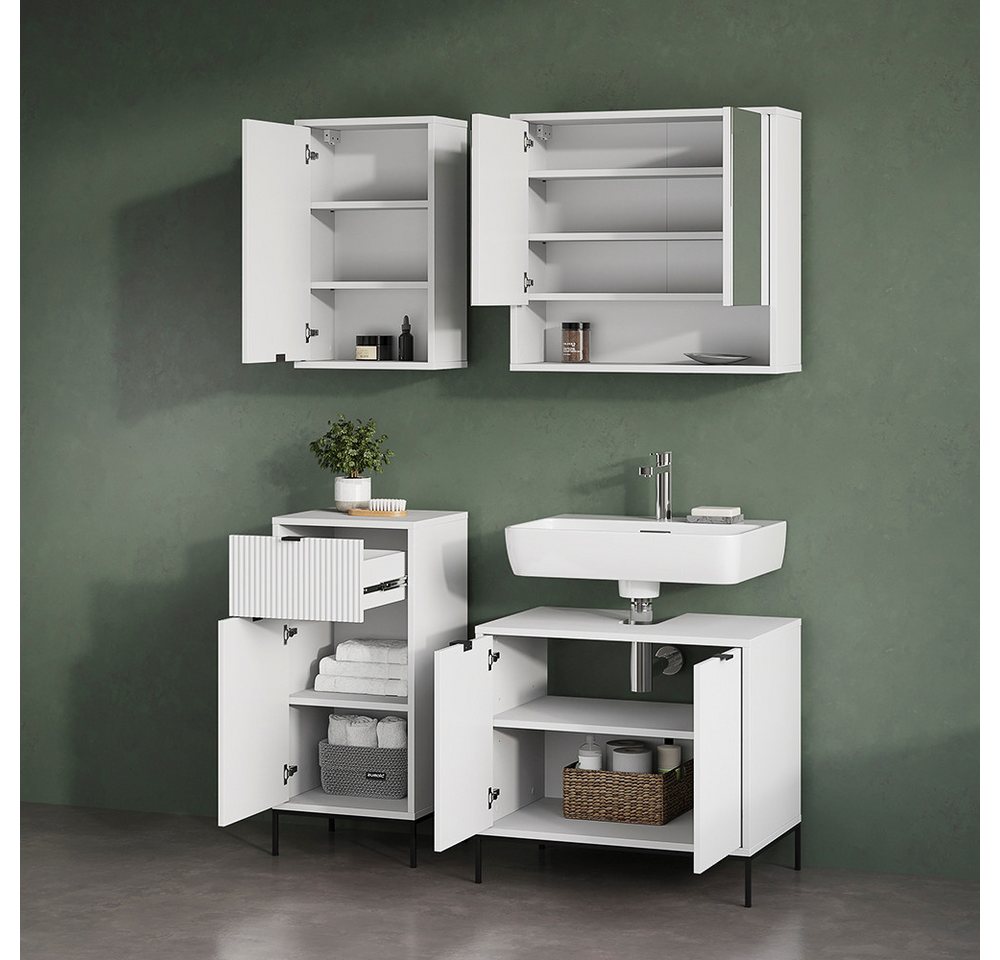 Livinity® Midischrank ATERNO, Weiß, 40 x 87 cm mit Tür und Schublade (1-St) – Bild 5 von 5