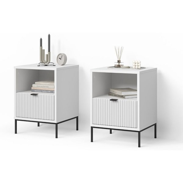 Livinity® Nachtschrank Aterno, Weiß, 2er Set (2-St)