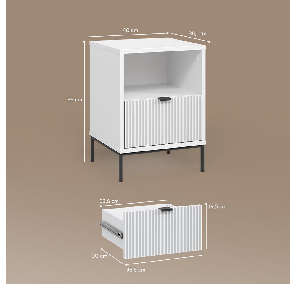 Livinity® Nachtschrank Aterno, Weiß, 2er Set (2-St) – Bild 3 von 5