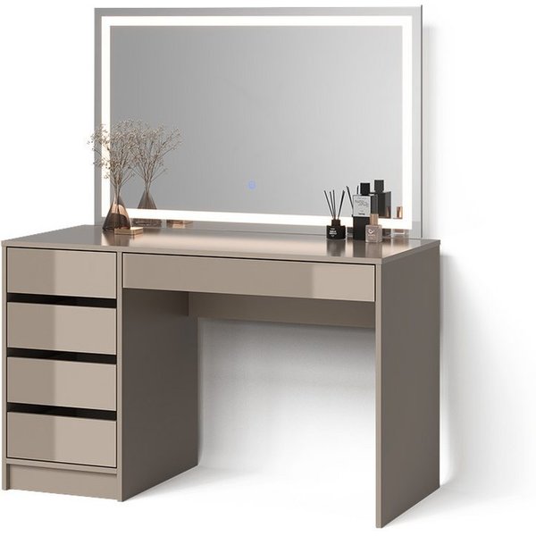 Livinity® Schminktisch Imola, Greige, 120 cm mit LED-Spiegel (3-St)