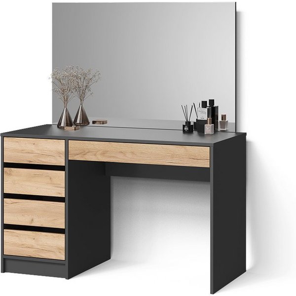 Livinity® Schminktisch Imola, Anthrazit/Goldkraft Eiche, 120 cm (2-St)