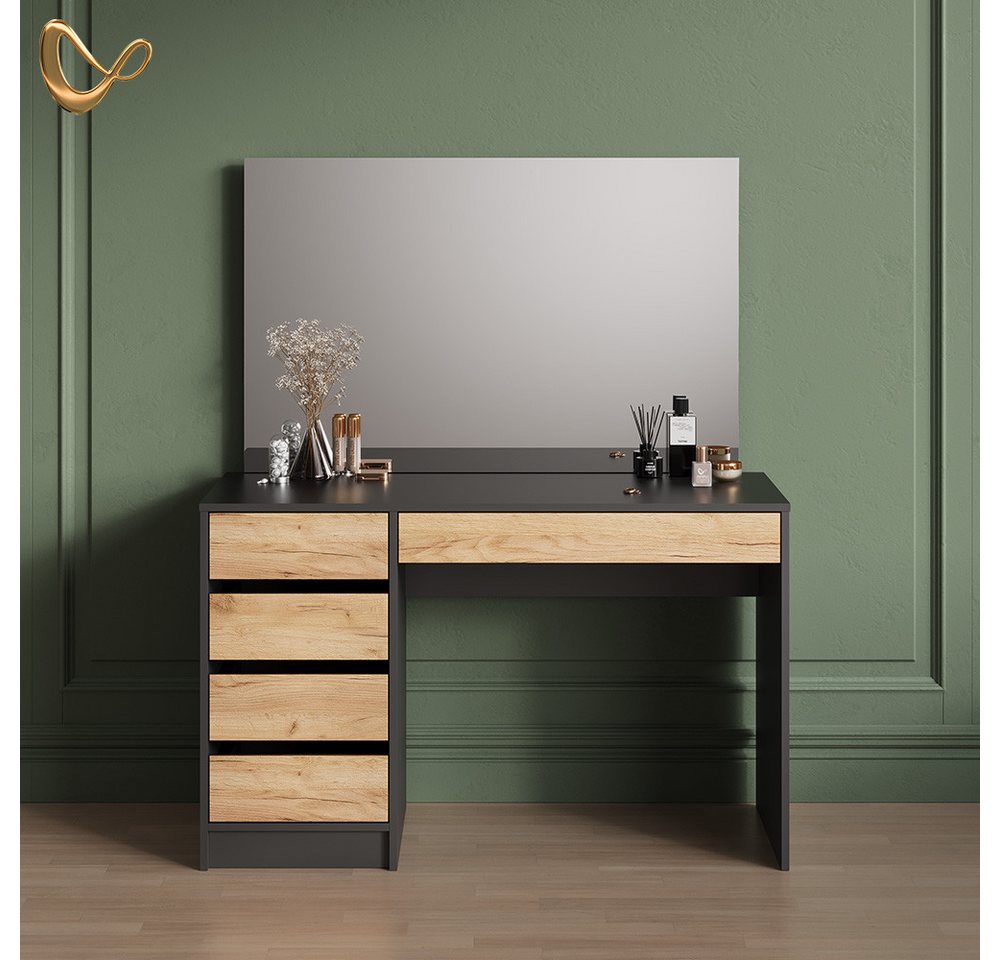 Livinity® Schminktisch Imola, Anthrazit/Goldkraft Eiche, 120 cm (2-St) – Bild 2 von 5