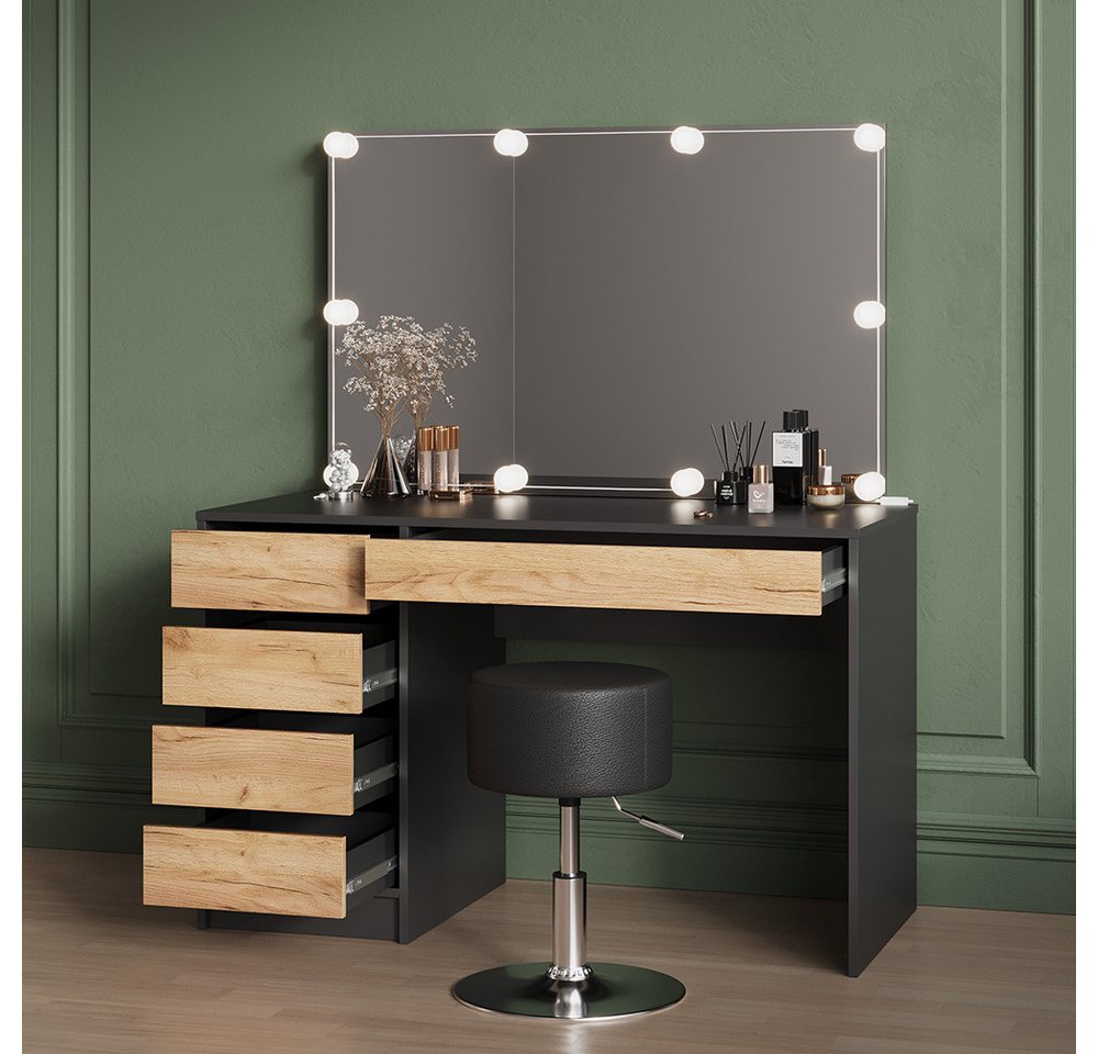 Livinity® Schminktisch Imola, Anthrazit/Goldkraft Eiche, 120 cm (2-St) – Bild 5 von 5