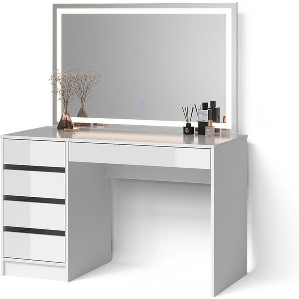 Livinity® Schminktisch Imola, Weiß, 120 cm mit LED-Spiegel (2-St)