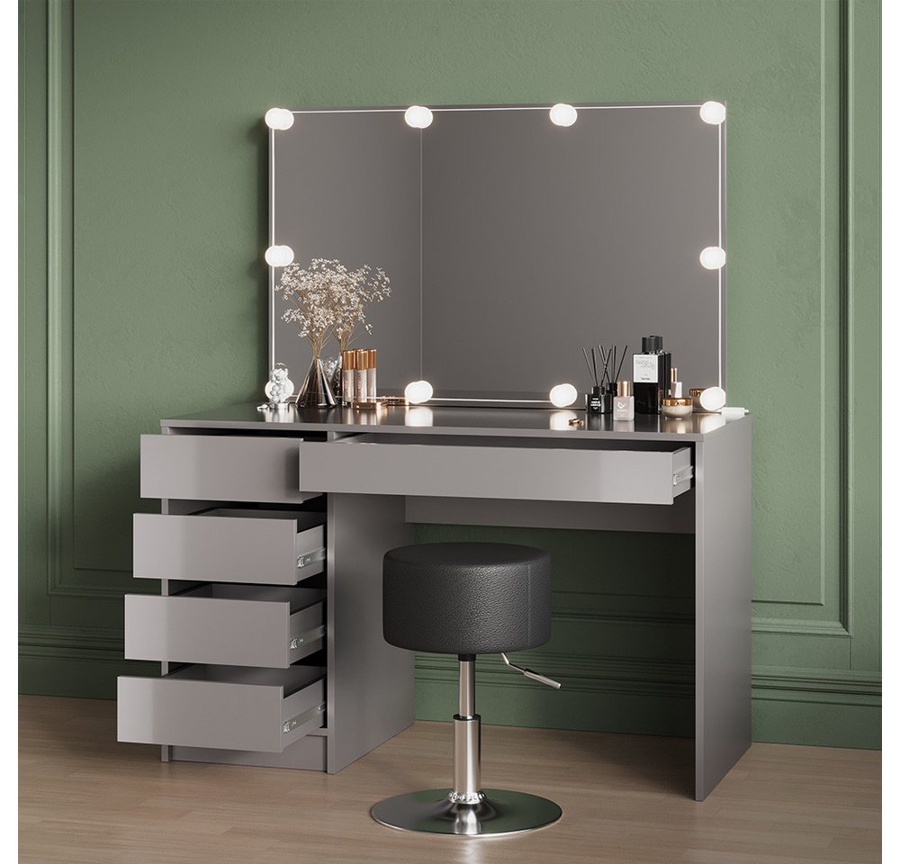 Livinity® Schminktisch Imola, Grau, 120 cm mit Spiegel (2-St) – Bild 5 von 5