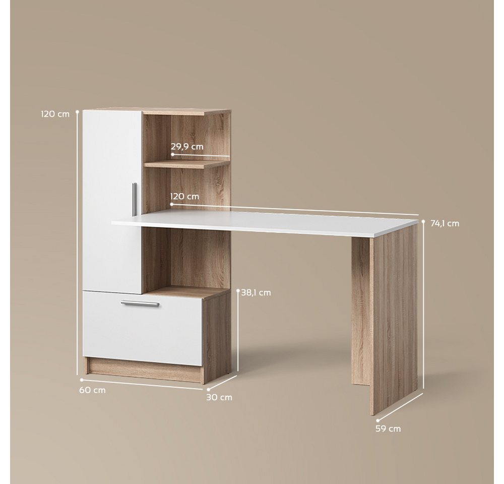 Livinity® Schreibtisch Lorena, Sonoma/Weiß, 150 x 120.1 cm mit 2 Türen (1-St) – Bild 3 von 5