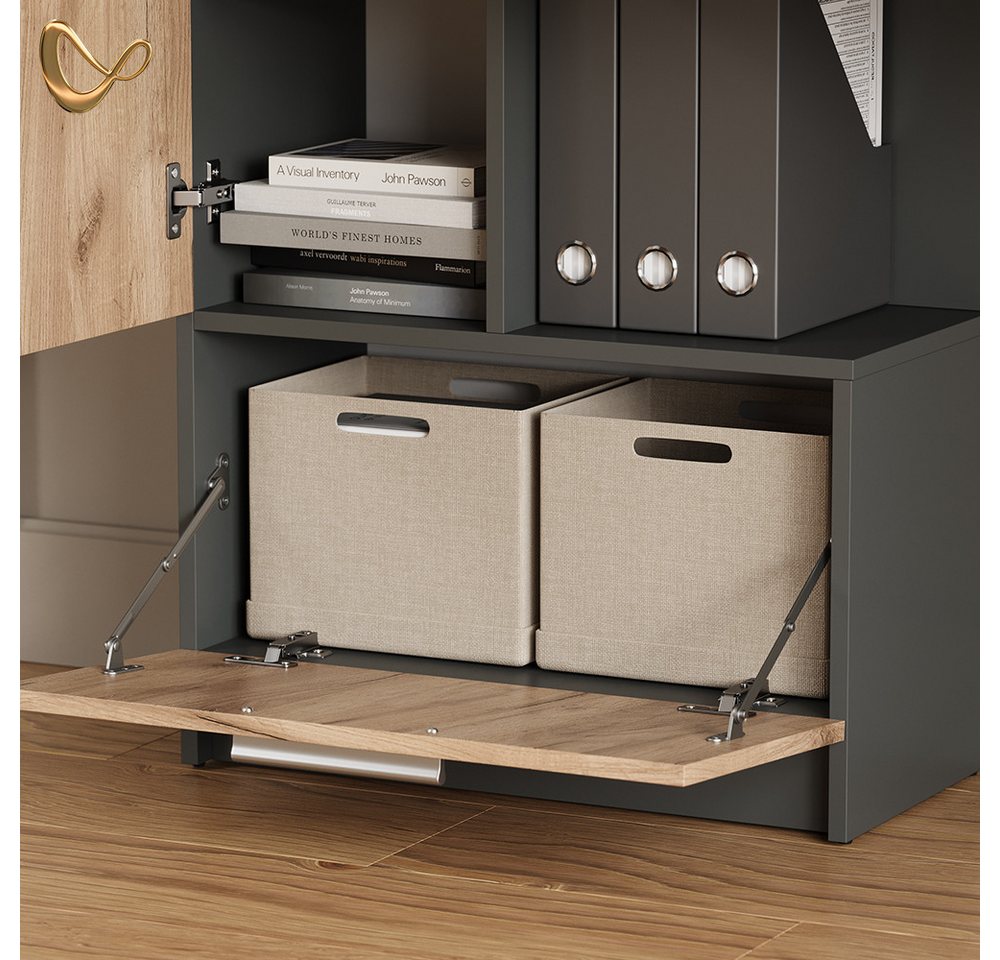 Livinity® Schreibtisch Lorena, Anthrazit/Goldkraft Eiche, 150 x 120.1 cm mit 2 Türen (1-St) – Bild 5 von 5