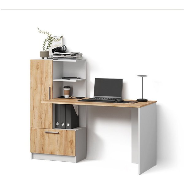 Livinity® Schreibtisch Lorena, Weiß/Goldkraft Eiche, 150 x 120.1 cm mit 2 Türen (1-St)