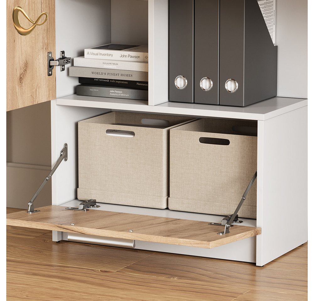 Livinity® Schreibtisch Lorena, Weiß/Goldkraft Eiche, 150 x 120.1 cm mit 2 Türen (1-St) – Bild 5 von 5