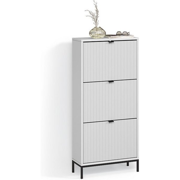 Livinity® Schuhkipper Aterno, Weiß, 60 x 130 cm mit 3 Klappschubladen (1 St)