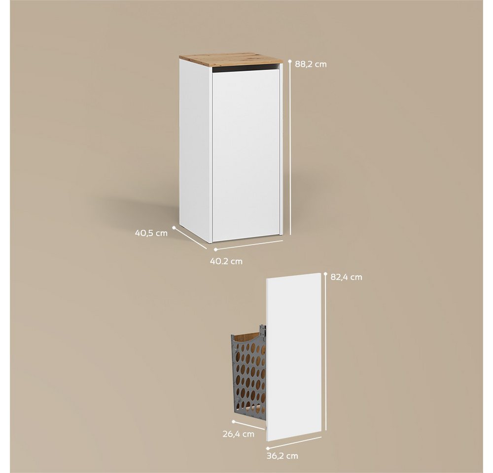 Livinity® Wäscheschrank Paolina, Weiß/Artisan, 40.2 x 88.2 cm mit Wäschkorb (1-St) – Bild 3 von 5