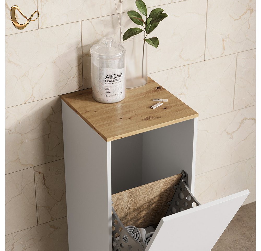 Livinity® Wäscheschrank Paolina, Weiß/Artisan, 40.2 x 88.2 cm mit Wäschkorb (1-St) – Bild 5 von 5