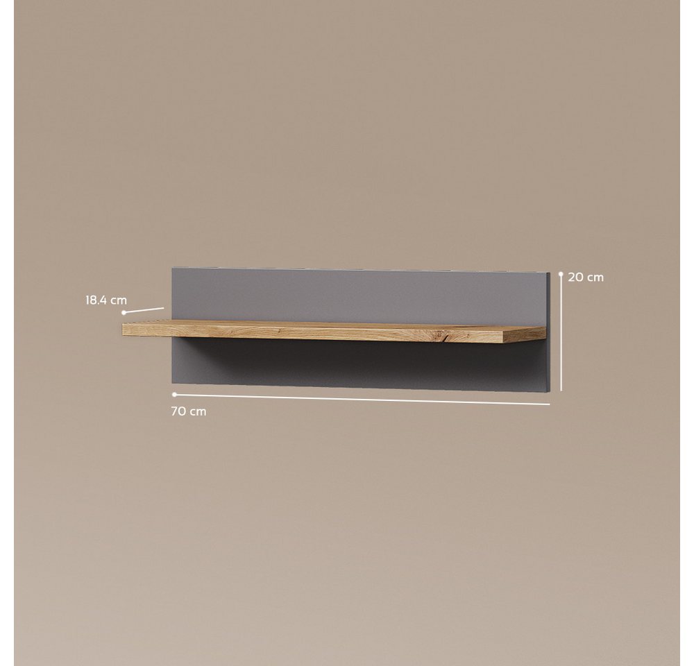 Livinity® Wandregal Mailo, Grau/Artisan/Artisan, 70 x 20 cm, 1-tlg. – Bild 3 von 5