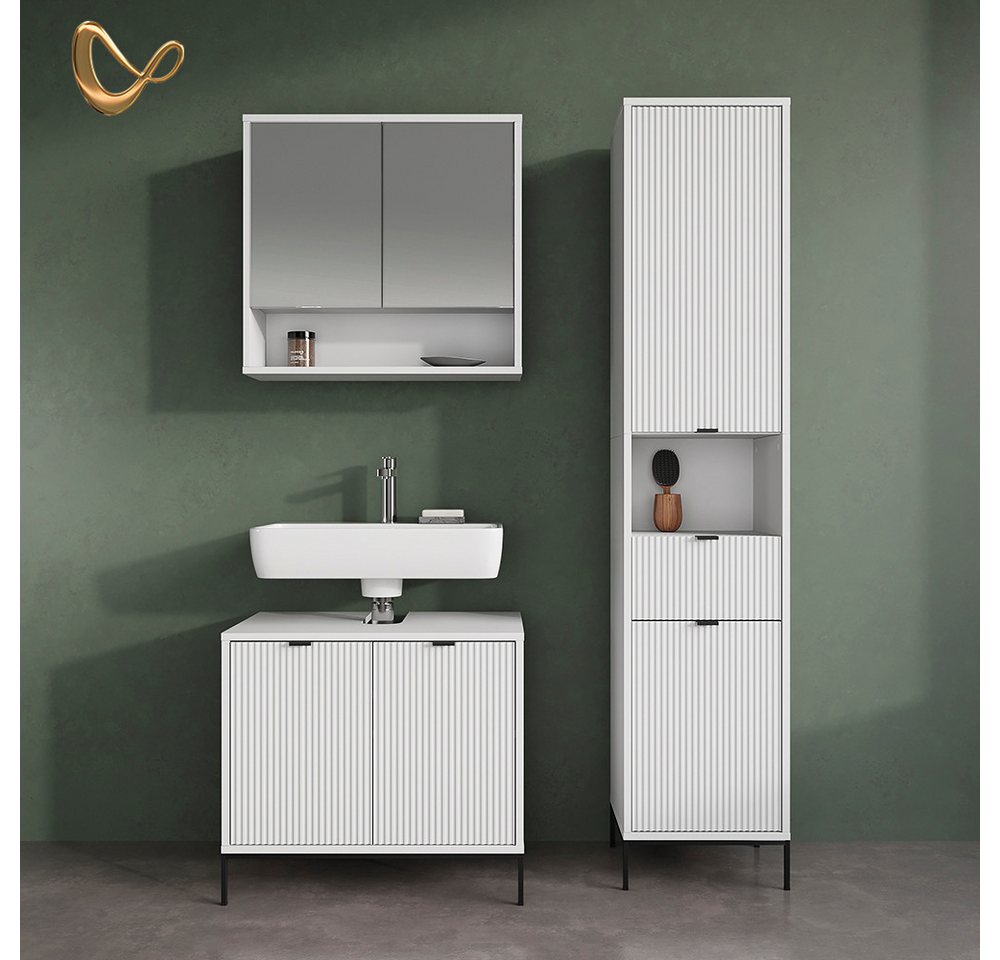 Livinity® Waschbeckenunterschrank ATERNO, Weiß, 70 x 63 cm mit 2 Türen (1-St) – Bild 2 von 5