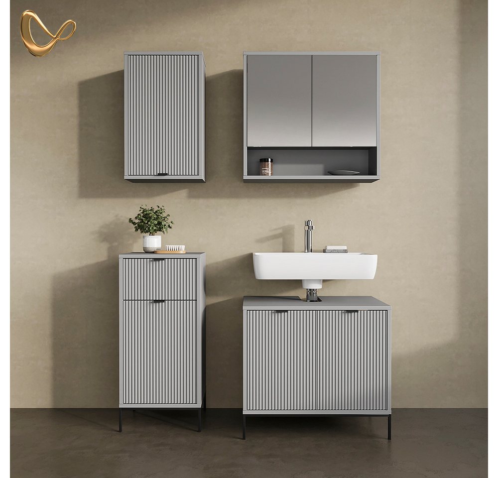 Livinity® Waschbeckenunterschrank ATERNO, Grau/Grau, 70 x 63 cm mit Türen (1-St) – Bild 2 von 5