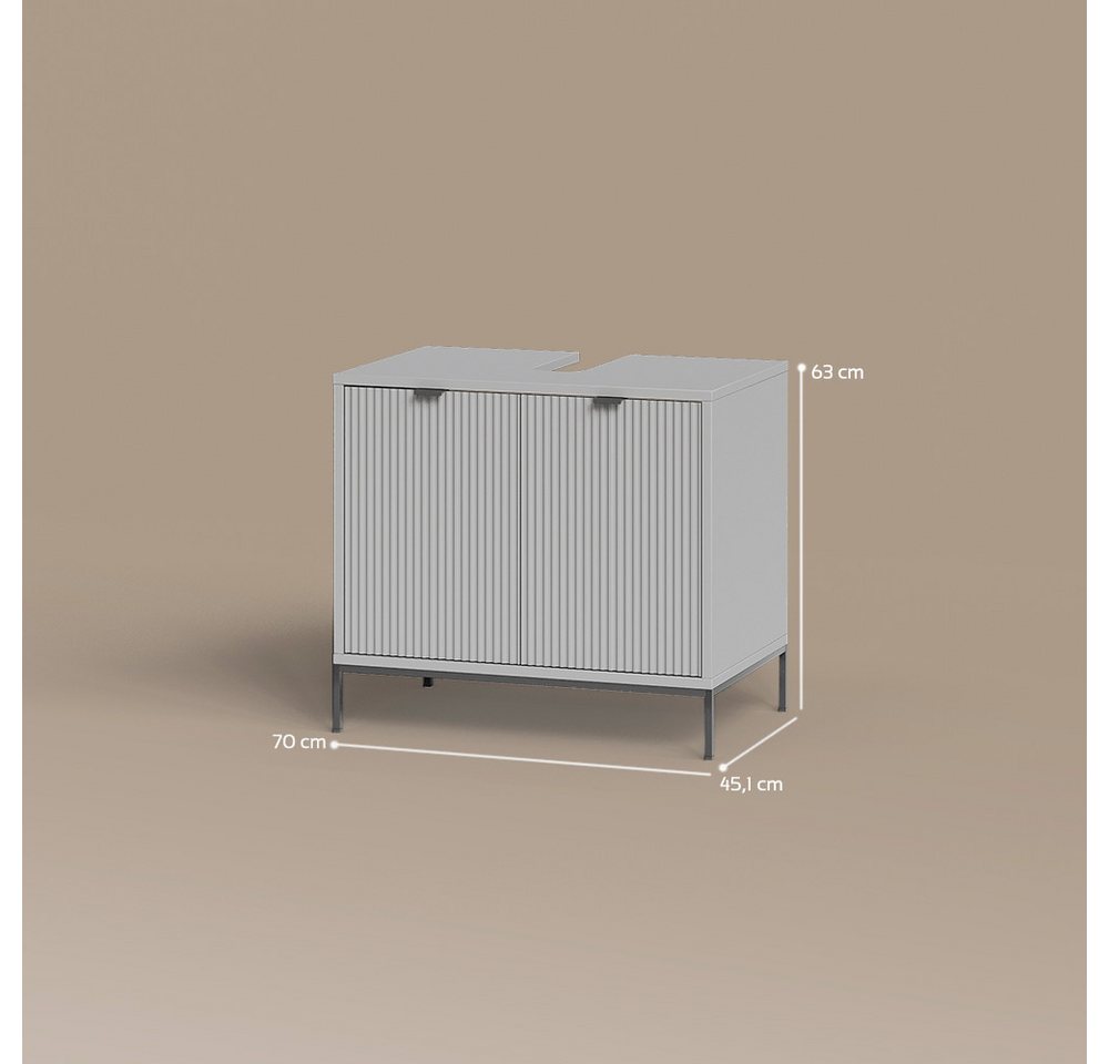 Livinity® Waschbeckenunterschrank ATERNO, Grau/Grau, 70 x 63 cm mit Türen (1-St) – Bild 3 von 5