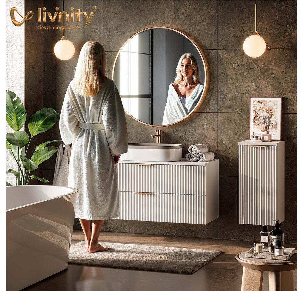Livinity® Waschbeckenunterschrank ATERNO, Grau/Grau, 70 x 63 cm mit Türen (1-St) – Bild 4 von 5
