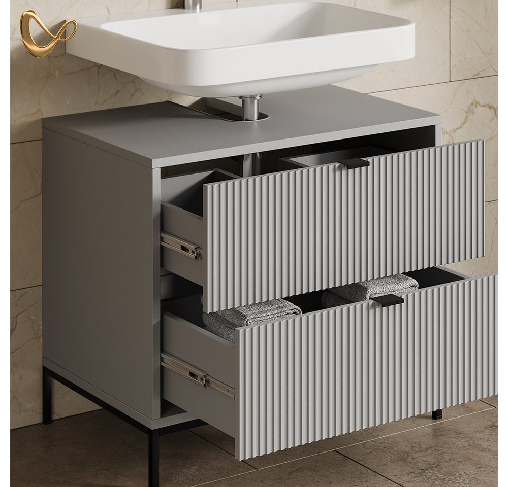 Livinity® Waschbeckenunterschrank Aterno, Grau, 70 x 63 cm mit 2 ausziehbaren Schubladen (1-St) – Bild 5 von 5