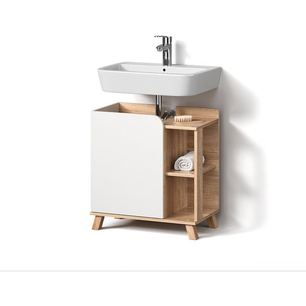 Livinity® Waschbeckenunterschrank Marano, Sonoma/Weiß/Weiß, 60 x 65 cm mit Tür und offenen Fächern (1-St)