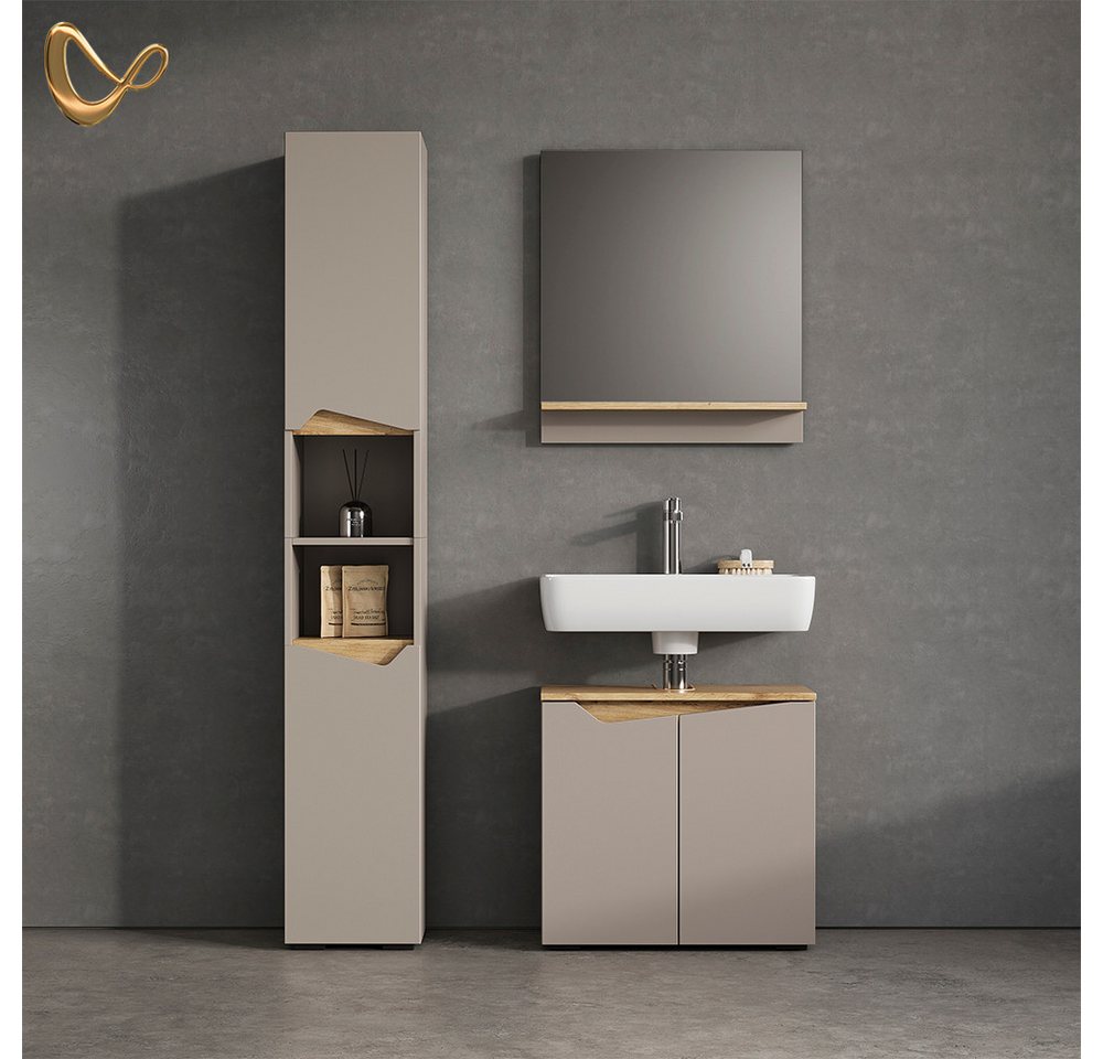 Livinity® Waschbeckenunterschrank Timavo, Greige/Artisan-Eiche, 60 x 57.5 cm mit 2 Türen (1-St) – Bild 2 von 5