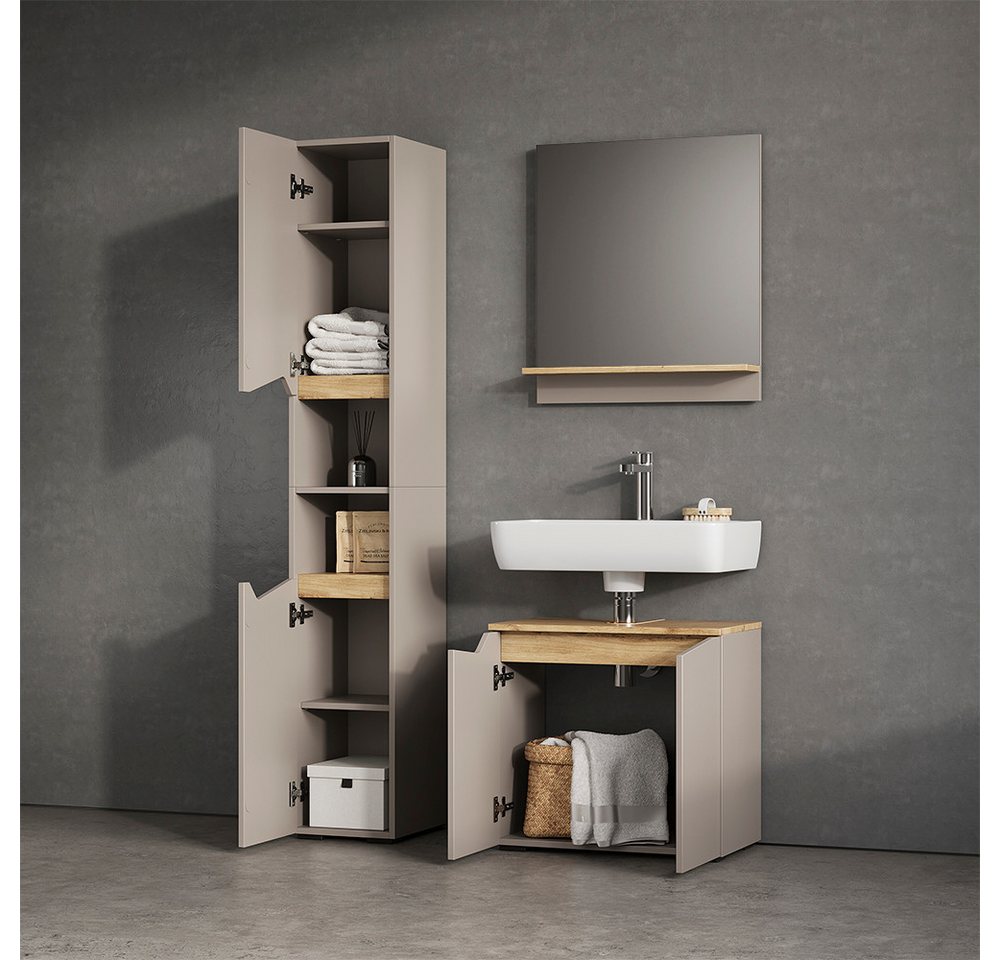 Livinity® Waschbeckenunterschrank Timavo, Greige/Artisan-Eiche, 60 x 57.5 cm mit 2 Türen (1-St) – Bild 5 von 5