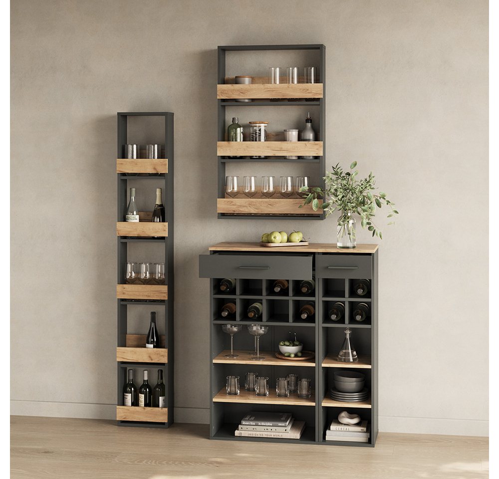 Livinity® Weinregal Regusa, Goldkraft Eiche/Anthrazit/Anthrazit, 30 x 180 cm, 1-tlg. – Bild 4 von 5