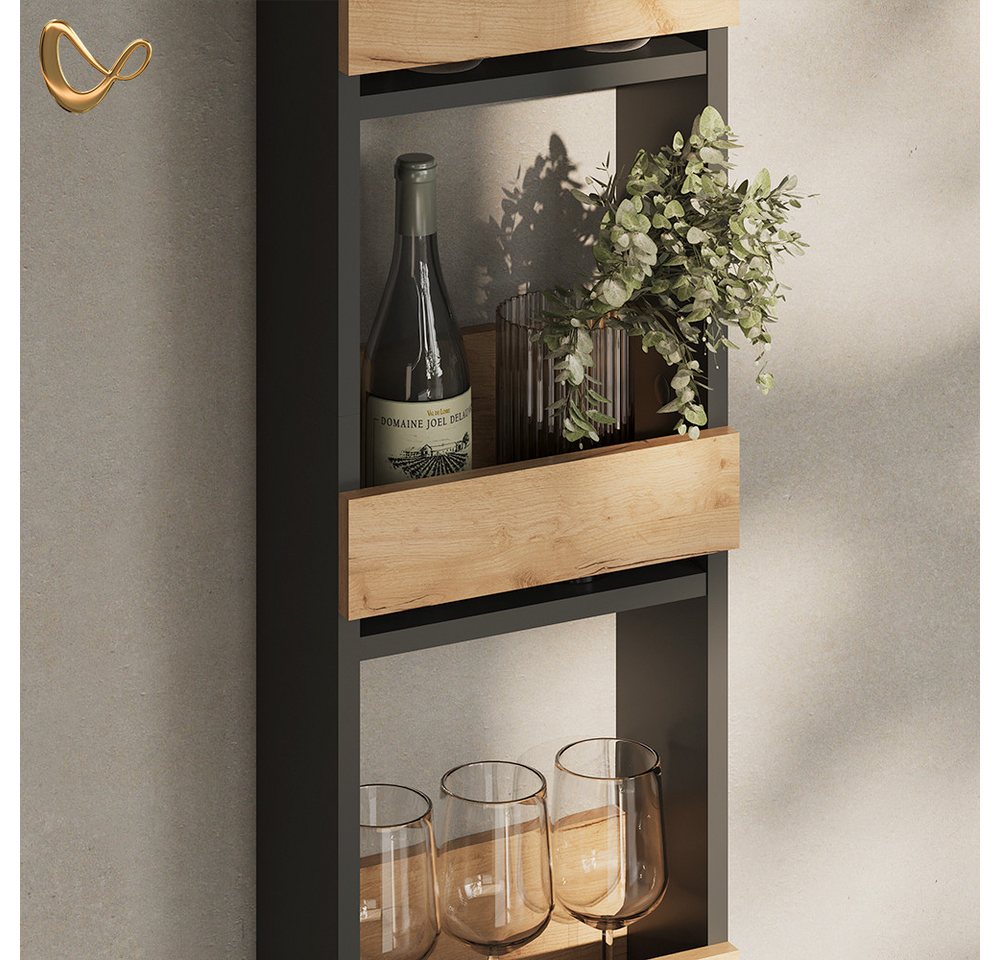 Livinity® Weinregal Regusa, Goldkraft Eiche/Anthrazit/Anthrazit, 30 x 180 cm, 1-tlg. – Bild 5 von 5
