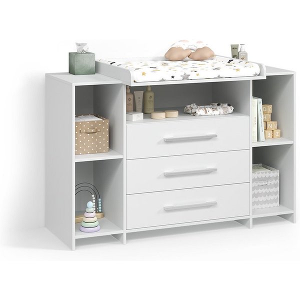 Livinity® Wickelkommode Torino, Weiß/Weiß, XL mit Schubladen