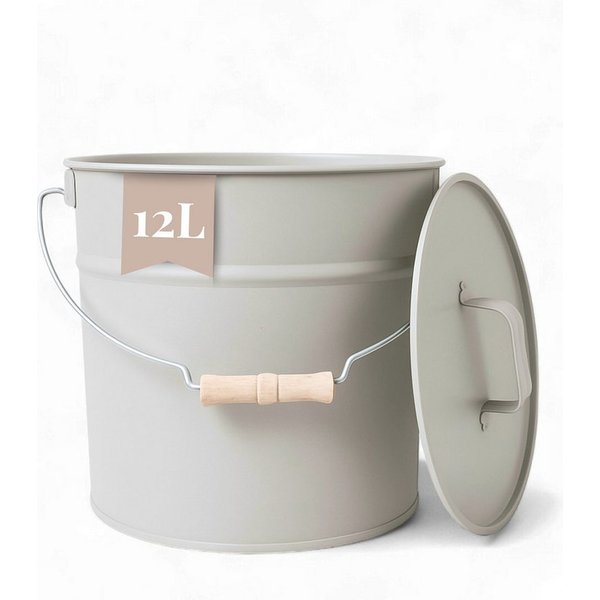 LIVLIG Aschekasten Ascheeimer mit Deckel, Metalleimer, 12L, Matte Pulverbeschichtung, Made in Europe, Deckel mit Holzgriff