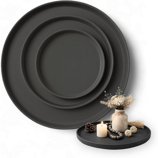 LIVLIG Dekotablett Deko Tablett, Serviertablett rund für Weihnachtsdeko & Adventskranz (Set, 3er Set), robust, pulverbeschichtet, modern, Ø 25 cm, 30 cm und 40 