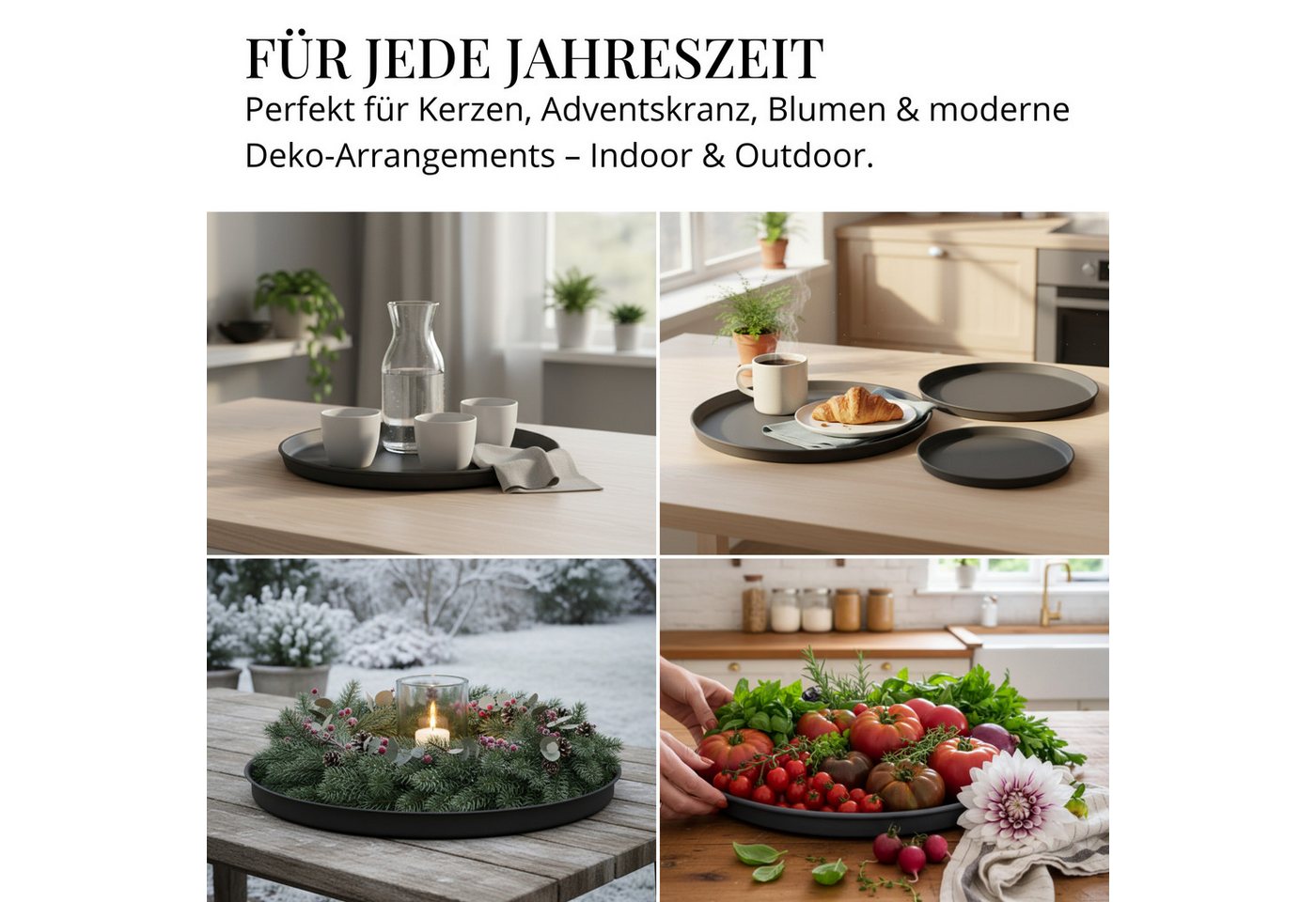 LIVLIG Dekotablett Deko Tablett, Serviertablett rund für Weihnachtsdeko & Adventskranz (Set, 3er Set), robust, pulverbeschichtet, modern, Ø 25 cm, 30 cm und 40  – Bild 2 von 5
