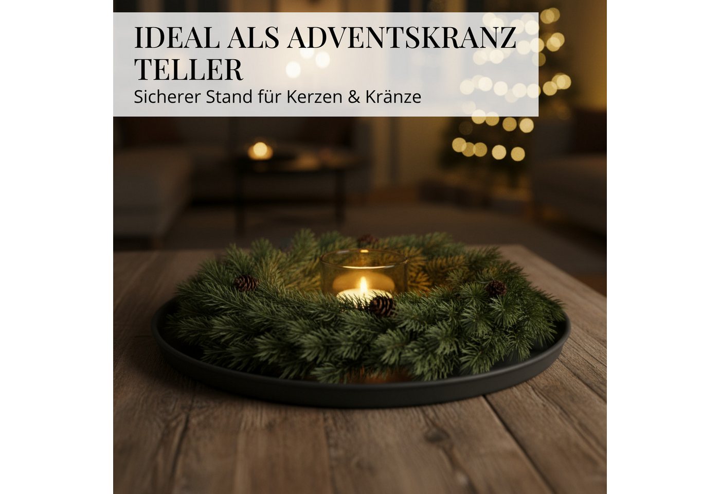LIVLIG Dekotablett Deko Tablett, Serviertablett rund für Weihnachtsdeko & Adventskranz (Set, 3er Set), robust, pulverbeschichtet, modern, Ø 25 cm, 30 cm und 40  – Bild 4 von 5