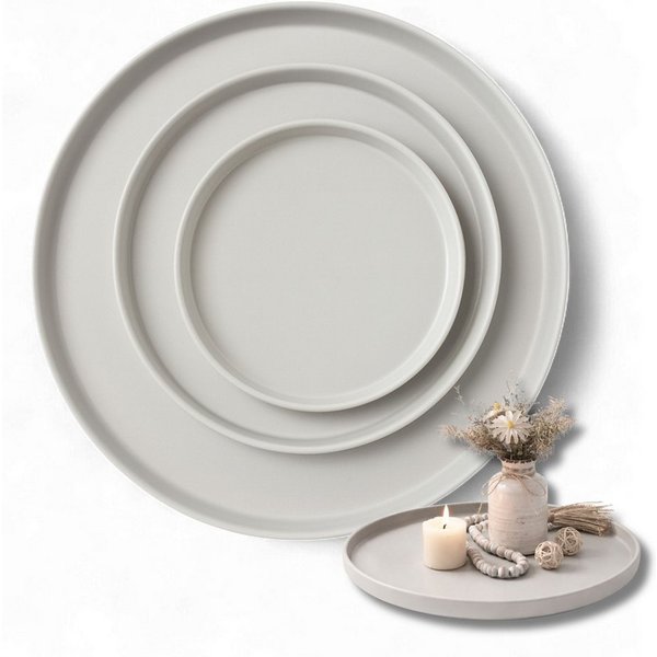 LIVLIG Dekotablett Deko Tablett, Serviertablett rund für Weihnachtsdeko & Adventskranz (Set, 3er Set), robust, pulverbeschichtet, modern, Ø 25 cm, 30 cm und 40 