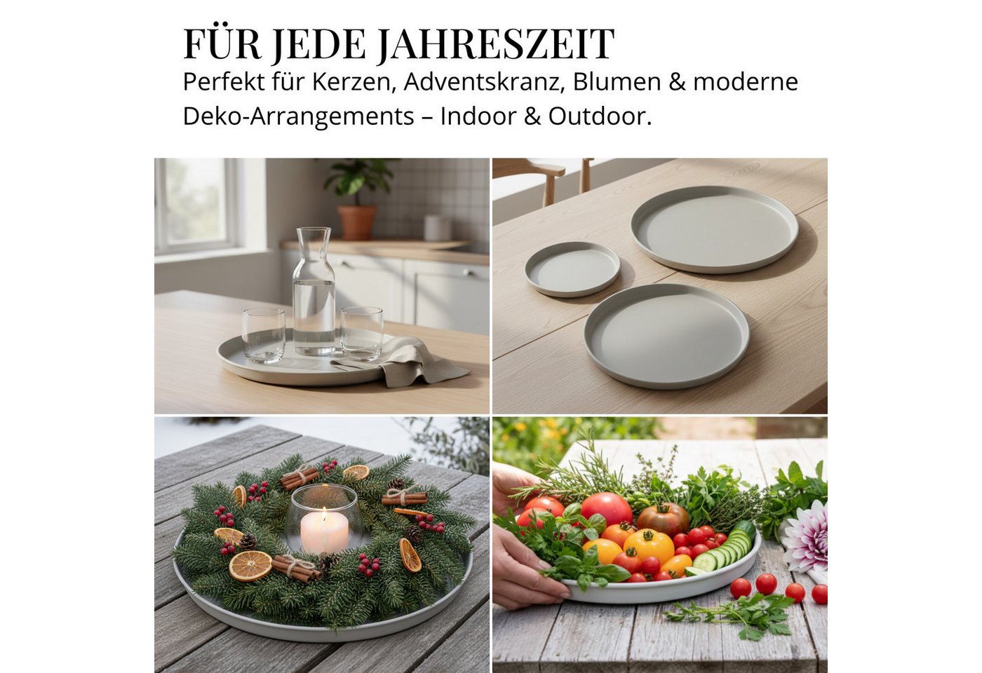 LIVLIG Dekotablett Deko Tablett, Serviertablett rund für Weihnachtsdeko & Adventskranz (Set, 3er Set), robust, pulverbeschichtet, modern, Ø 25 cm, 30 cm und 40  – Bild 2 von 5