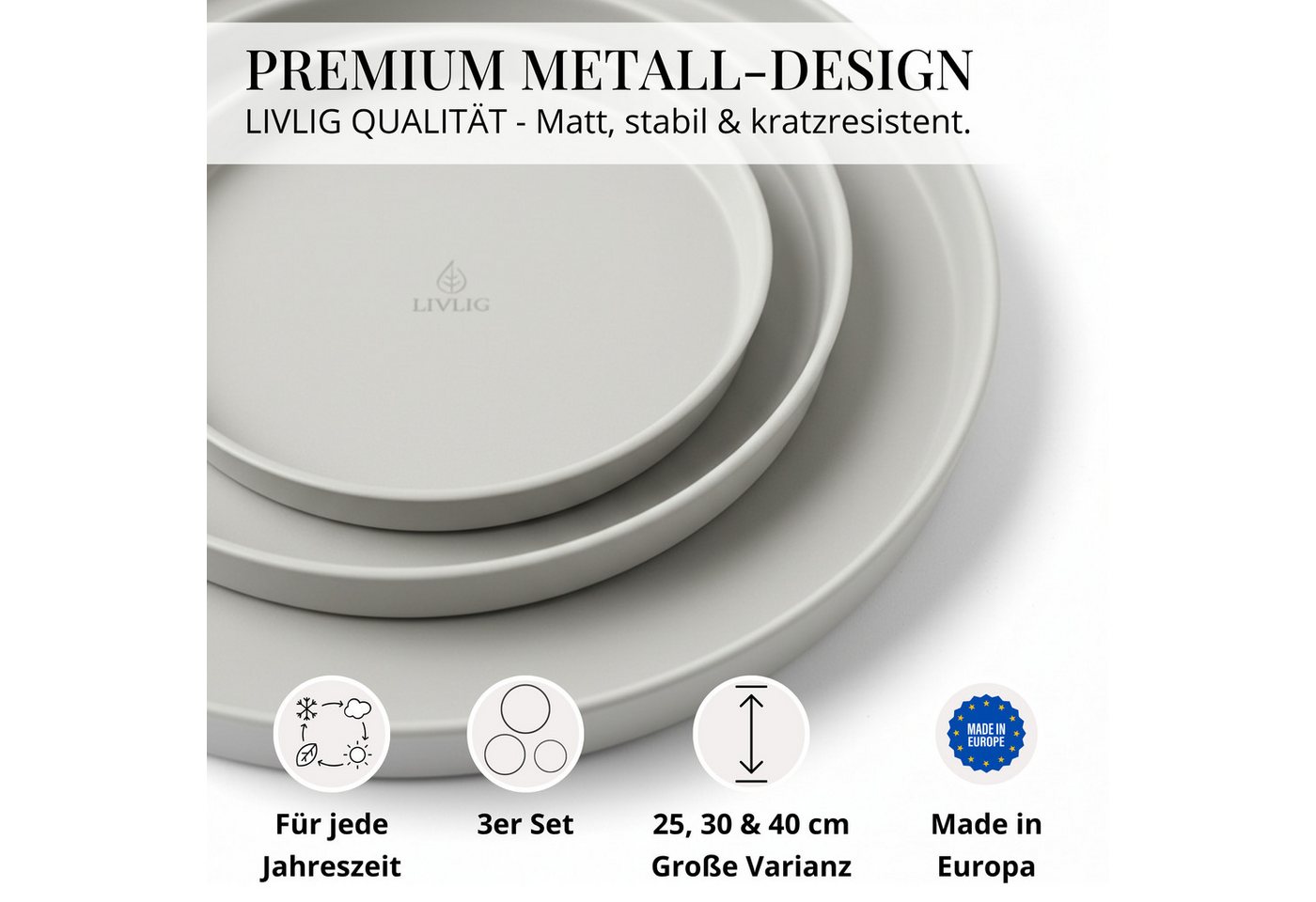 LIVLIG Dekotablett Deko Tablett, Serviertablett rund für Weihnachtsdeko & Adventskranz (Set, 3er Set), robust, pulverbeschichtet, modern, Ø 25 cm, 30 cm und 40  – Bild 3 von 5