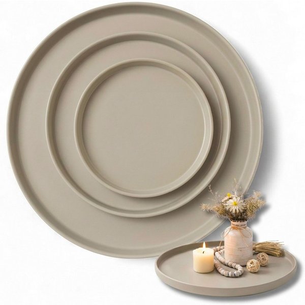 LIVLIG Dekotablett Deko Tablett, Serviertablett rund für Weihnachtsdeko & Adventskranz (Set, 3er Set), robust, pulverbeschichtet, modern, Ø 25 cm, 30 cm und 40 