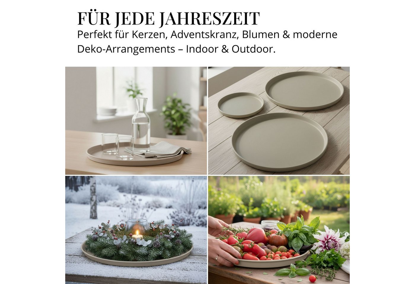 LIVLIG Dekotablett Deko Tablett, Serviertablett rund für Weihnachtsdeko & Adventskranz (Set, 3er Set), robust, pulverbeschichtet, modern, Ø 25 cm, 30 cm und 40  – Bild 2 von 5