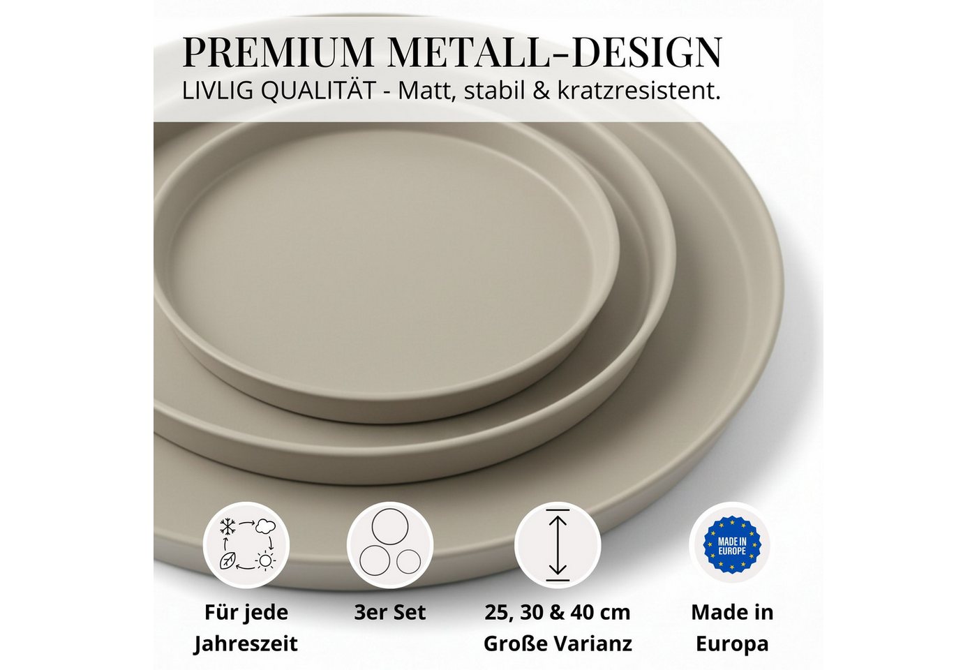 LIVLIG Dekotablett Deko Tablett, Serviertablett rund für Weihnachtsdeko & Adventskranz (Set, 3er Set), robust, pulverbeschichtet, modern, Ø 25 cm, 30 cm und 40  – Bild 3 von 5