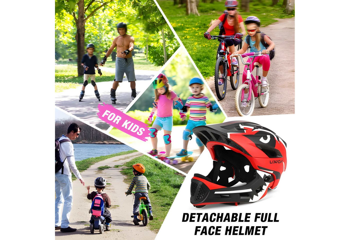 Lixada Kinderhelm Integralhelm Kinder Fahrradhelm Helm Radfahren Skateboarding, ab 2 Jahren, 13 Lüftungsschlitze, Mundschutz – Bild 3 von 5