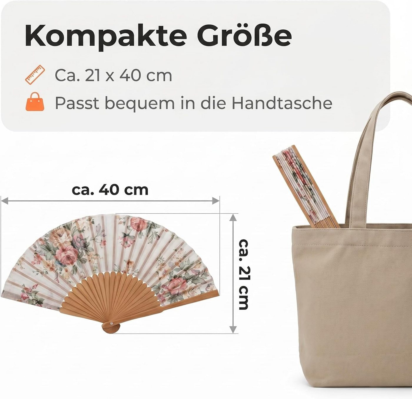 LK Trend & Style Handfächer Dekorativer Handfächer, Blumenmuster mit Streifen, (Spar-Set, 1-tlg., 21 cm, Bambus - Fächer in 4 Farben), absolut salonfähig sich e – Bild 3 von 4