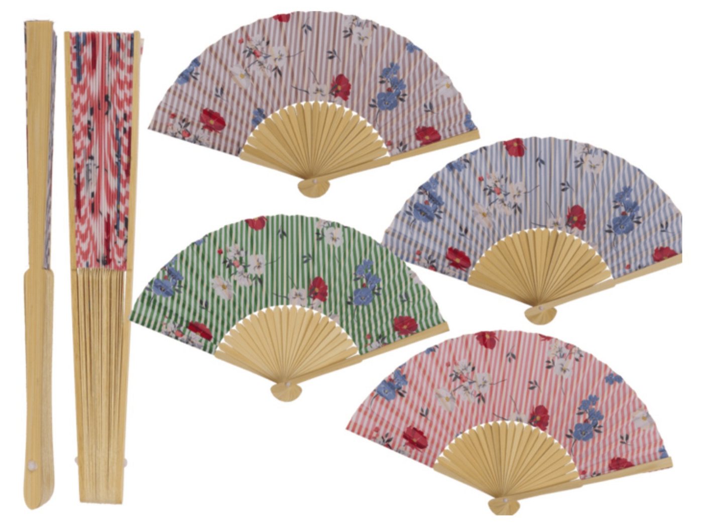 LK Trend & Style Handfächer Dekorativer Handfächer, Blumenmuster mit Streifen, (Spar-Set, 1-tlg., 21 cm, Bambus - Fächer in 4 Farben), absolut salonfähig sich e – Bild 2 von 5