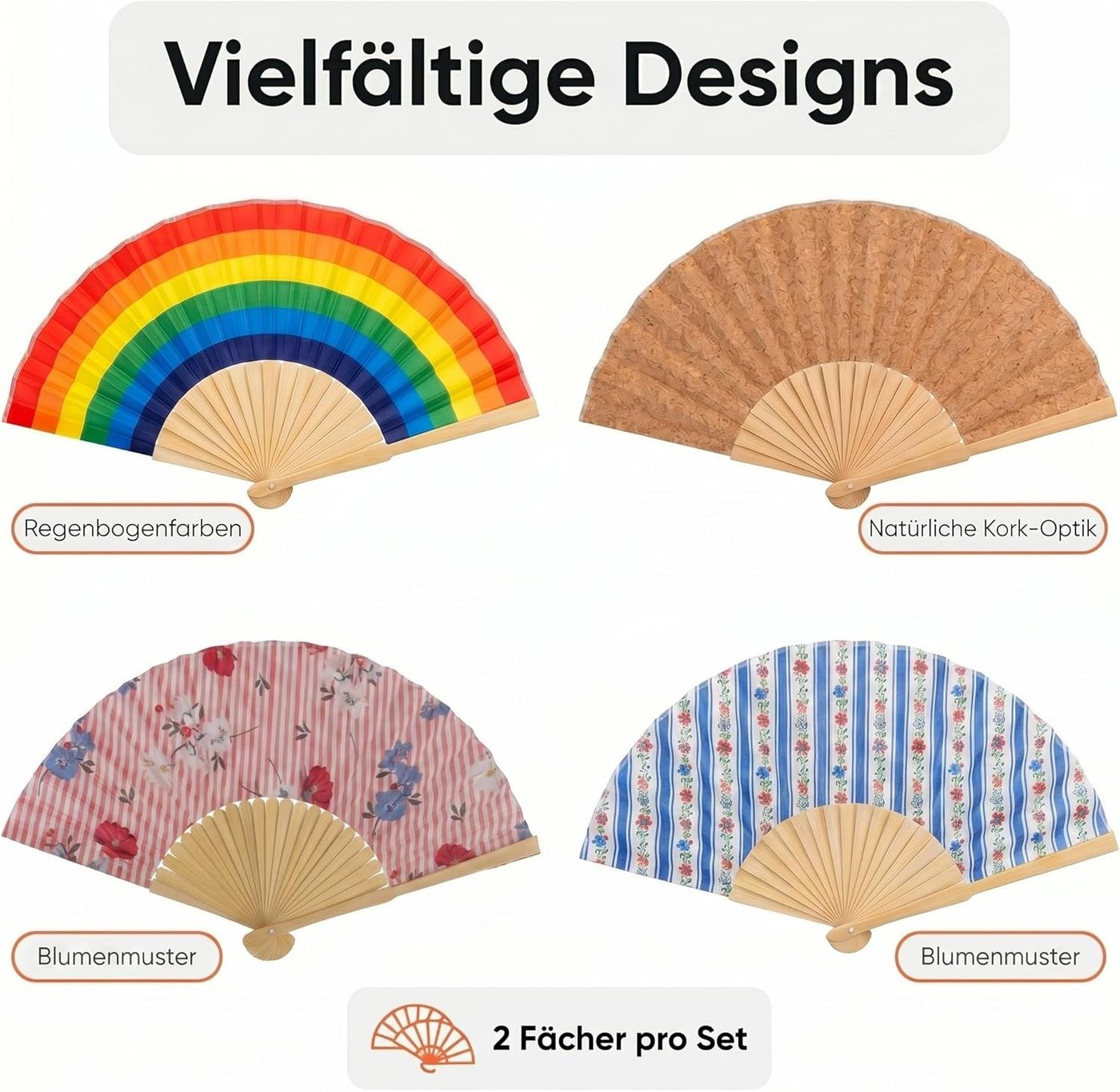 LK Trend & Style Handfächer Dekorativer Handfächer, Blumenmuster mit Streifen, (Spar-Set, 1-tlg., 21 cm, Bambus - Fächer in 4 Farben), absolut salonfähig sich e – Bild 3 von 5