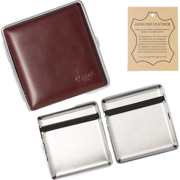 LK Trend & Style Tabakbeutel Leder Schatulle für 20 Zigaretten, braun, mit Gummiband, sehr edel, edles Leder Design