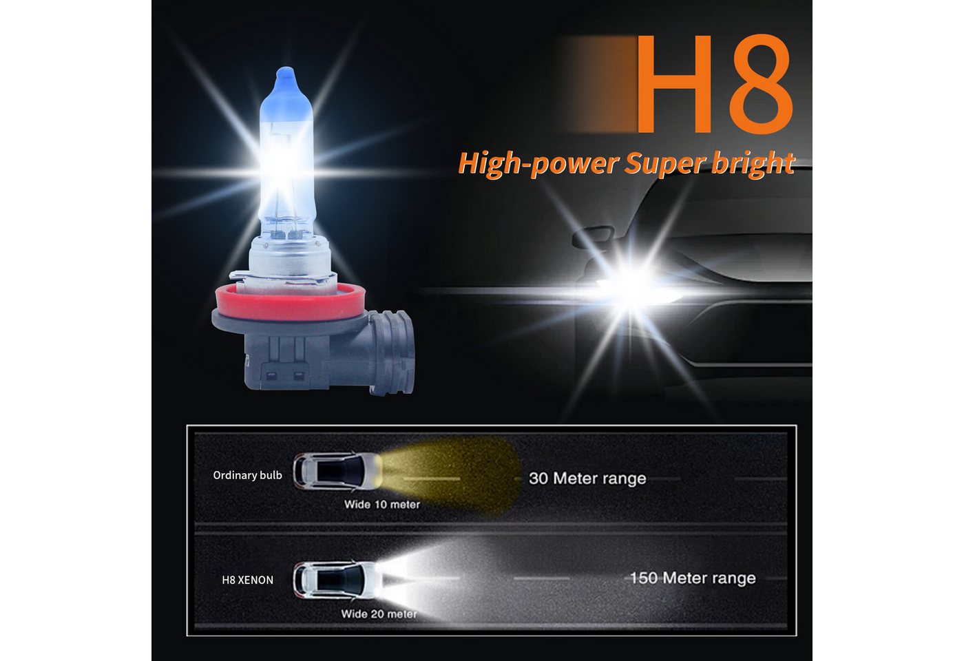 LLCTOOLS KFZ-Ersatzleuchte Halogen Leuchtmittel Glühbirne mit Xenon Optik Effekt H1, H7, H8, H11, H8, 2 St., Superwhite, Halogenlampen effizient 12V 55W mit E-P – Bild 2 von 5
