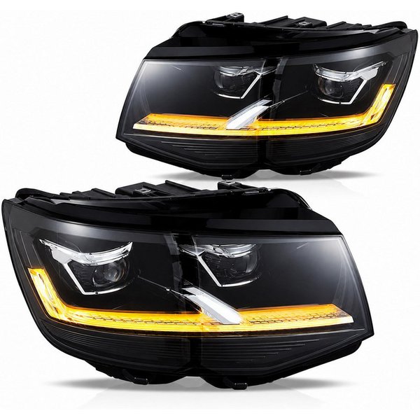 LLCTOOLS KFZ-Ersatzleuchte Voll LED Scheinwerfer Passend für Volkswagen T6 15–19 Schwarz DRL, LED, Plug & Play, E-Prüfzeichen, elektrische Leuchtweitenregulieru