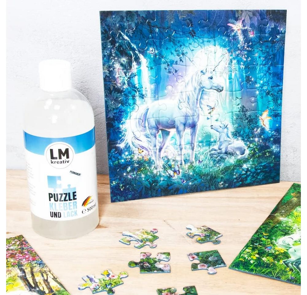 LM-Kreativ Puzzlekleber Puzzle Kleber & Lack transparent permanent zum Fixieren von Puzzles, transparent, permanent, Kleber & Lack, inkl. 4 Schwämmchen – Bild 2 von 5