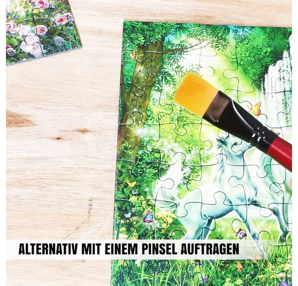 LM-Kreativ Puzzlekleber Puzzle Kleber & Lack transparent permanent zum Fixieren von Puzzles, transparent, permanent, Kleber & Lack, inkl. 4 Schwämmchen – Bild 4 von 5