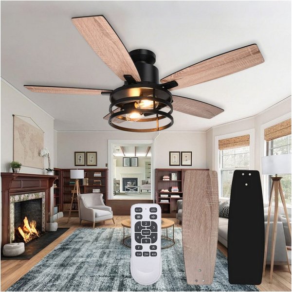 LMaxhome Deckenleuchte mit Ventilator Ø112cm Deckenventilator mit Beleuchtung Leise LED, 6-stufiger, LED wechselbar, Warmweiß, 36W mit Fernbedienung, Umkehrbar,